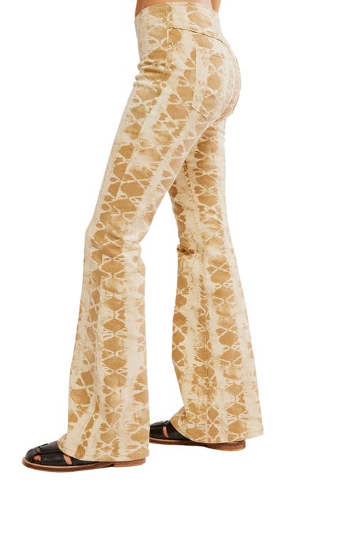 Free People Penny Print Flare Hem Pants In Sand Combo