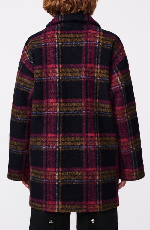 Bernardo Plaid Notch Lapel Coat In Navy Pink Camel