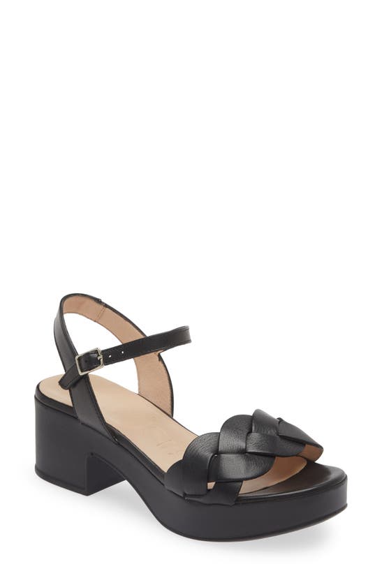 Wonders Platform Sandal In Black Lea