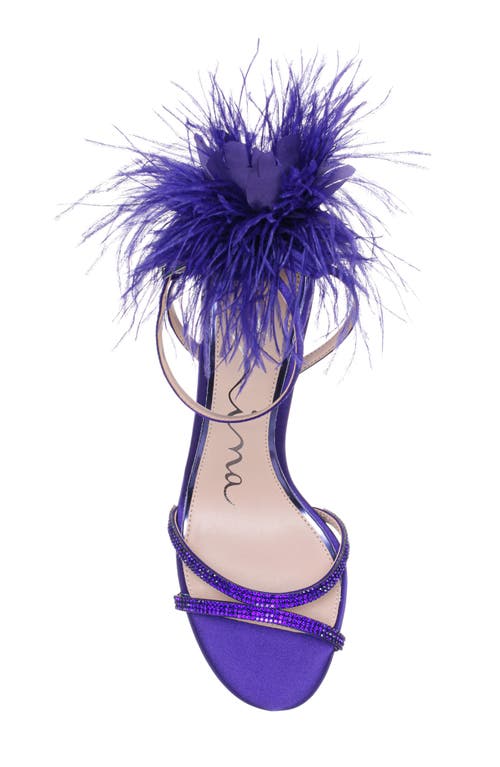 Nina Demi Faux Feather Ankle Strap Sandal In Plum
