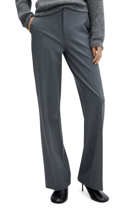 Women Grey Straight Fit Pleated Formal Pants - Gorur Ghash