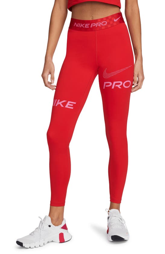 Nike Pro Dri-fit Leggings In University Red/ Gym Red