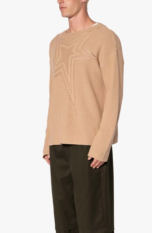 Mnml Oversize Star Boat Neck Sweater In Tan