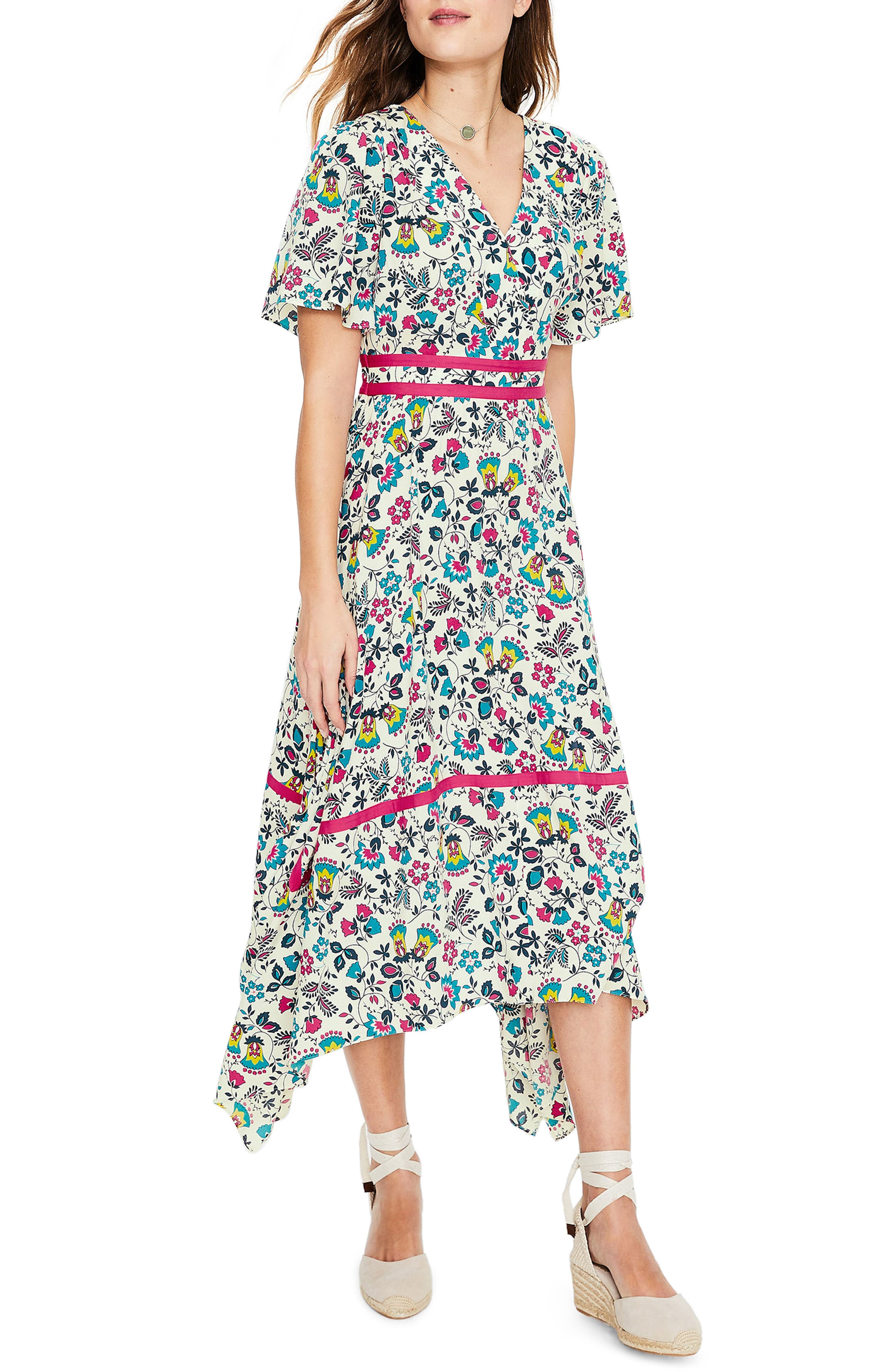Boden Holly Handkerchief Hem Midi Dress, Ivory