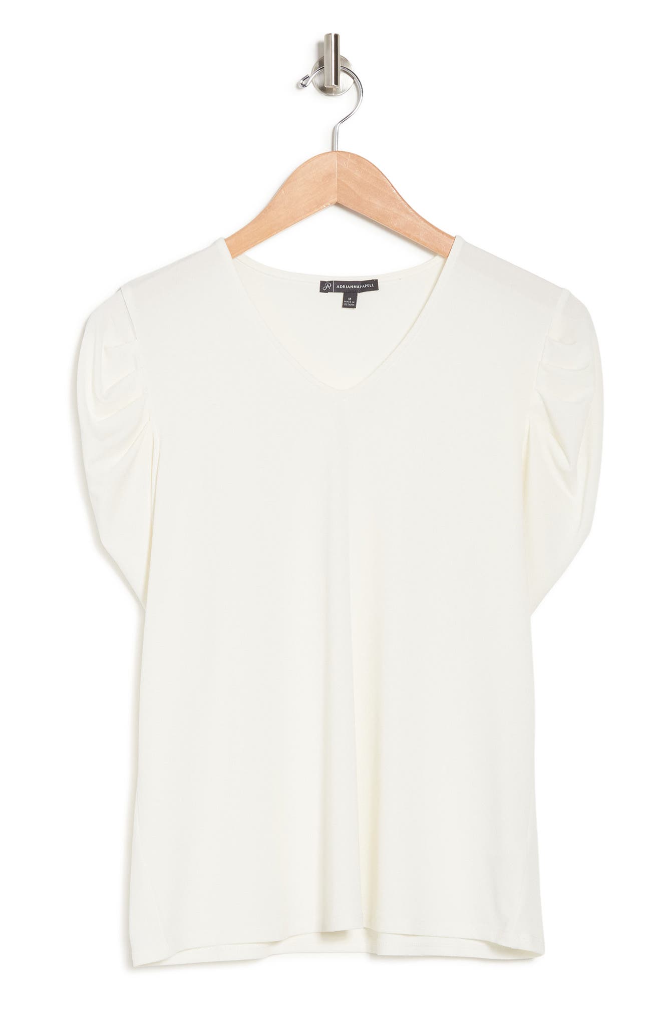 Adrianna Papell V-neck Puff Shoulder Moss Crepe Top In Ivory