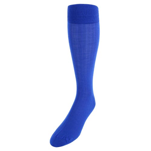 Trafalgar Jasper Mercerized Cotton Ribbed Mid-calf Solid Color Socks In Cobalt Blue