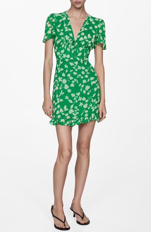 Shop Mango Polka Dot Flutter Sleeve Minidress In Green