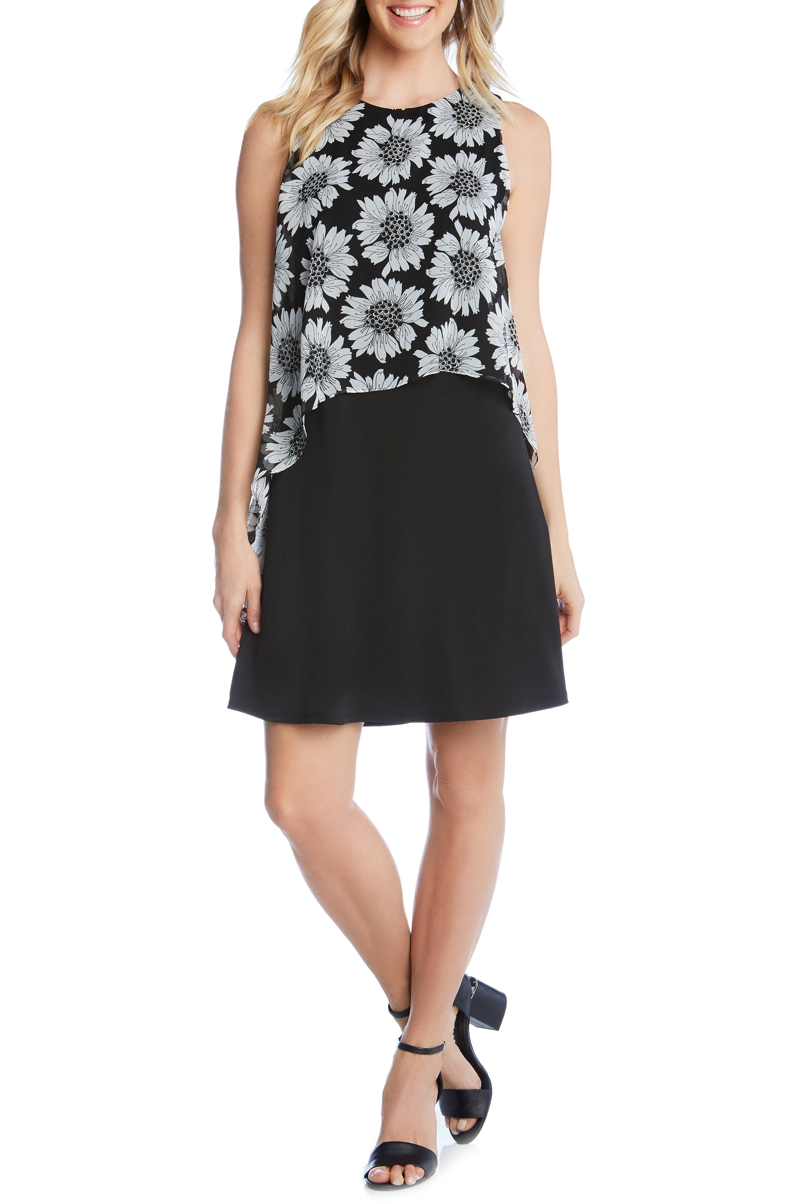 Karen Kane Floral Overlay Dress, Black