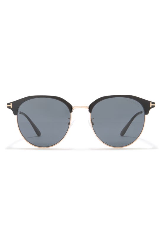 Tom Ford 55mm Round Sunglasses In Shiny Black / Smoke