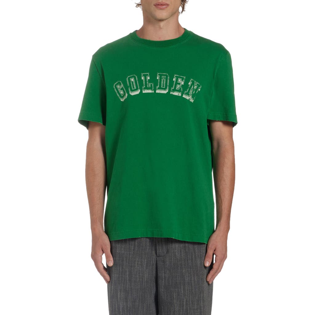 Golden Goose Journey Logo Cotton Graphic T-shirt In Green Jacket/heritage White