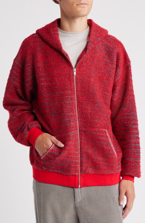 Shop Krost Bouclé Zip-up Hoodie In Fiery Red