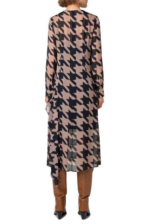 Shop Akris Punto Check Print Long Sleeve Layered Chiffon Midi Dress In Beige-black