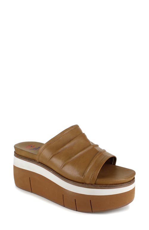 Kayci Scrunched Platform Slide Sandal in Tan Leather