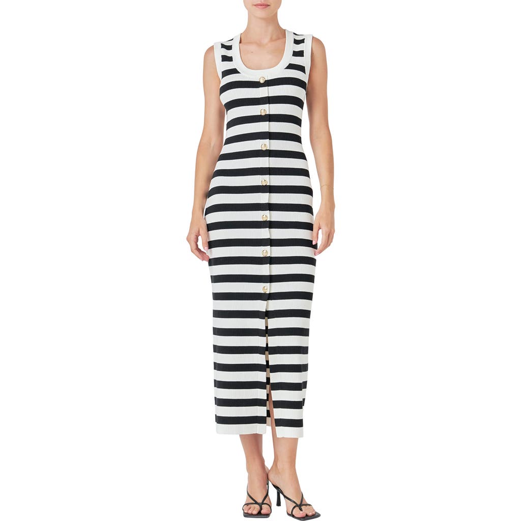 Endless Rose Stripe Sleeveless Midi Dress In White/ Black