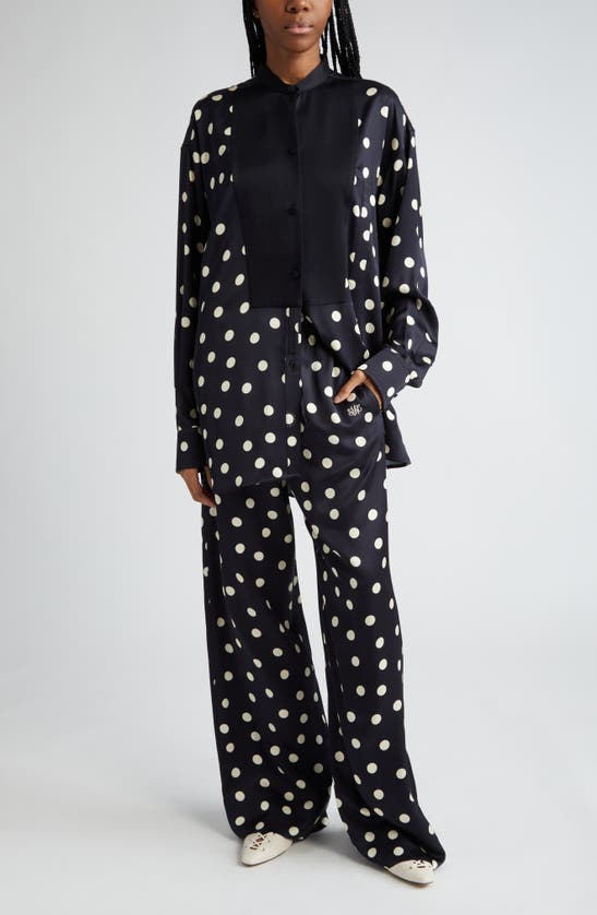 Shop Stella Mccartney Plastron Polka Dot Satin Button-up Shirt In Black/ Cream