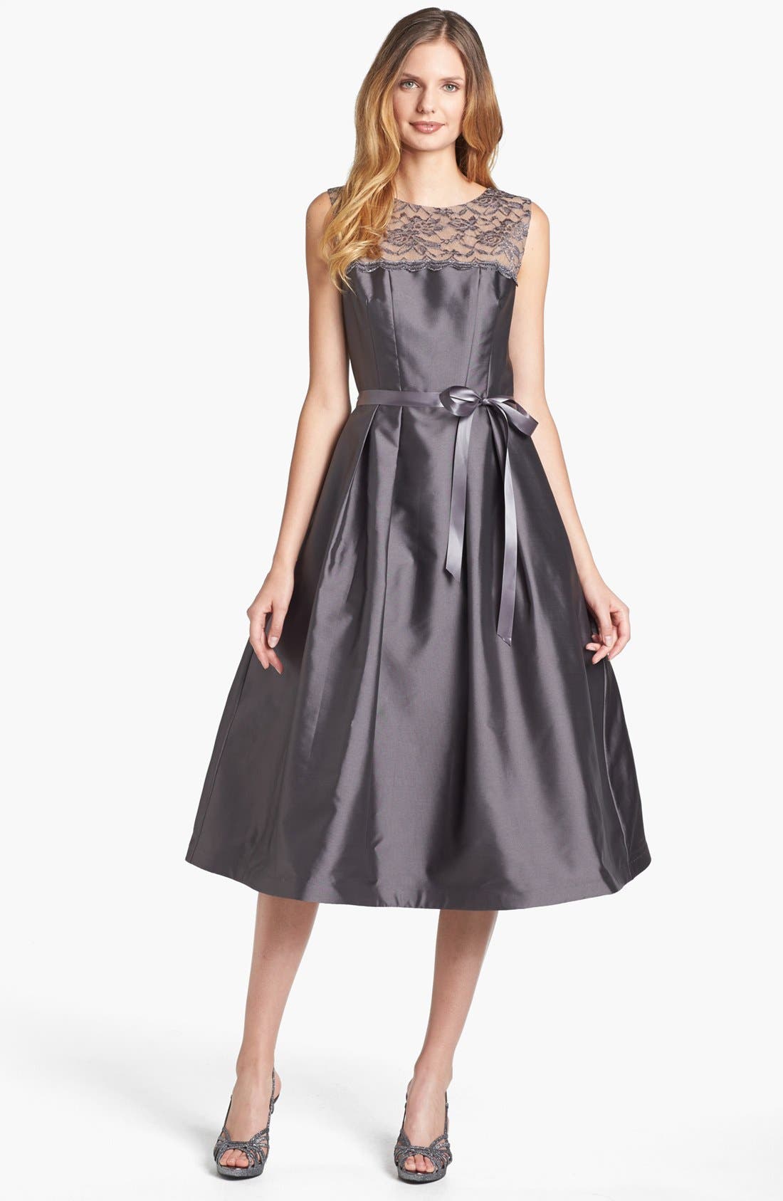 Alex Evenings Illusion Yoke Satin Fit & Flare Dress Nordstrom