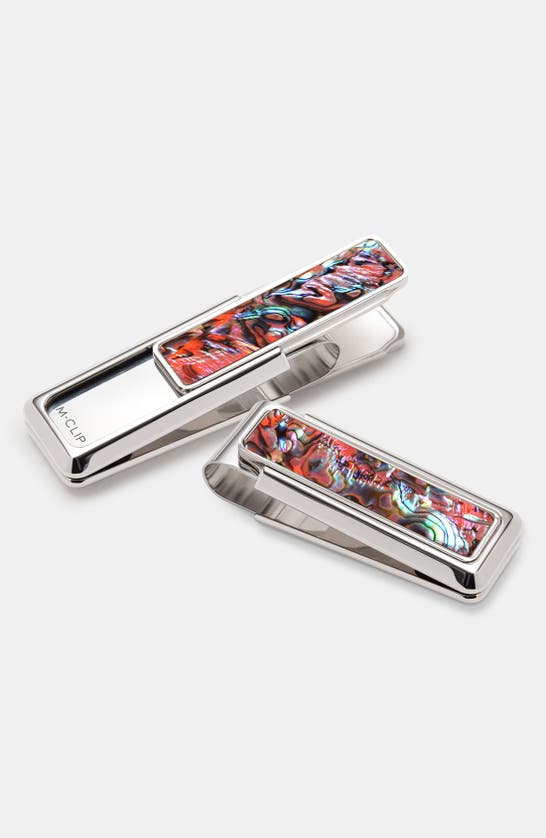 Shop M Clip Mother-of-pearl Inlay Money Clip In Silver/ Red