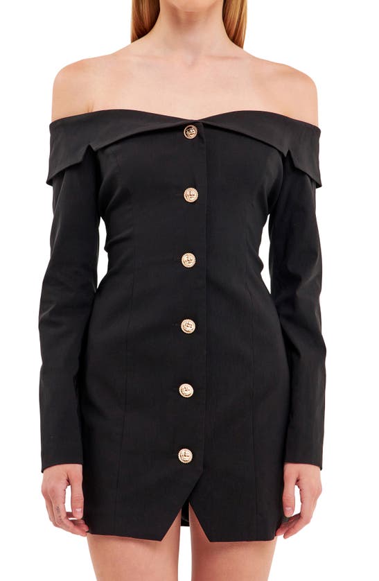 Endless Rose Off The Shoulder Long Sleeve Blazer Minidress In Black