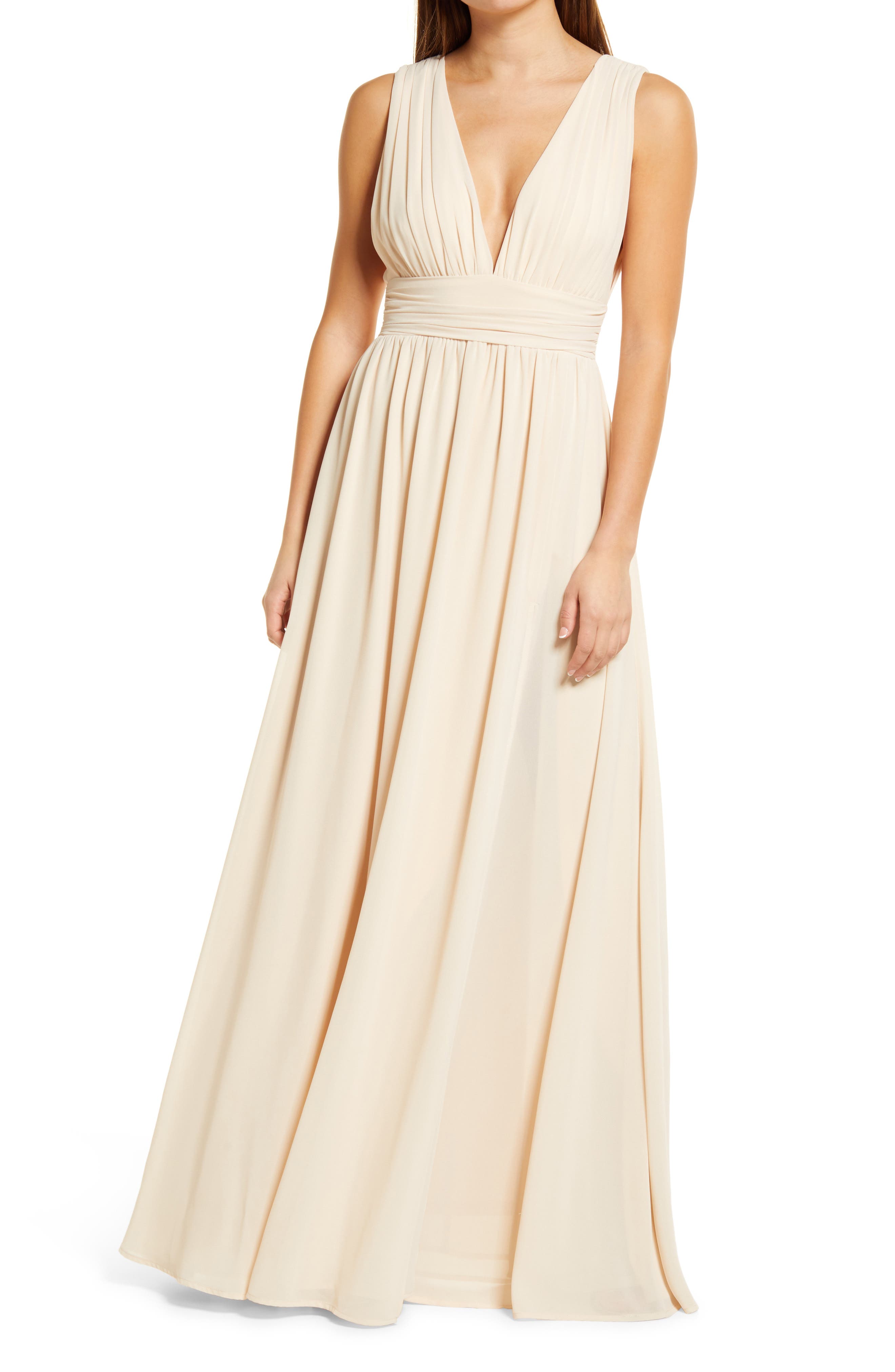 lulus v neck chiffon gown