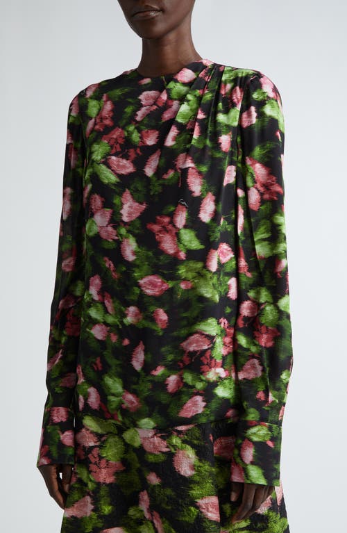 Shop Erdem Blurred Floral Print Pleated Top In Black