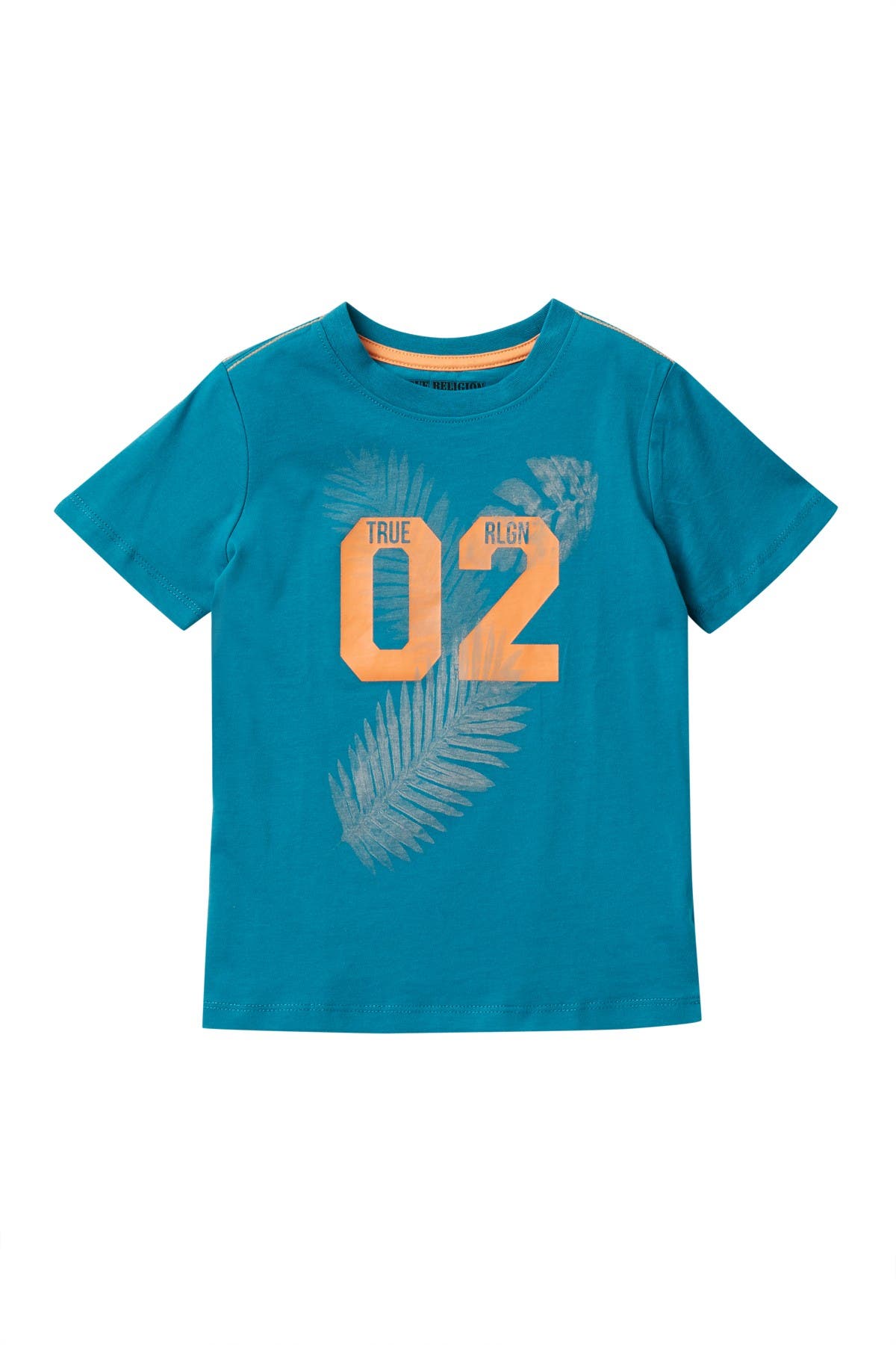 orange and blue true religion shirt