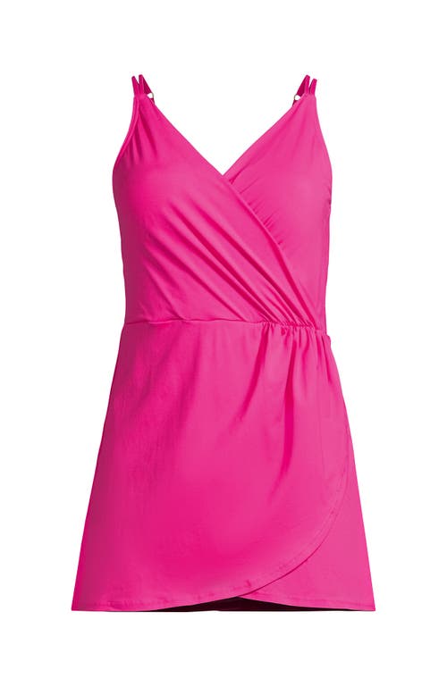 Shop Lands' End V-neck Tulip Wrap Swim Dress One Piece Swimsuit In Prism Pink