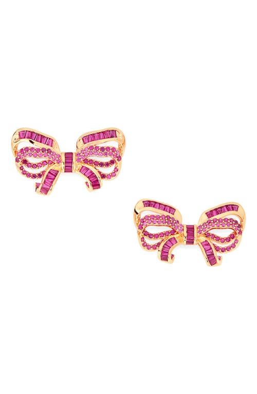 Pavé Crystal Bow Stud Earrings in Red/Gold