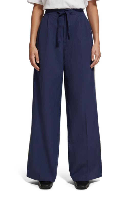 Eleni High Waist Wide Leg Pants in Washed Navy Blue