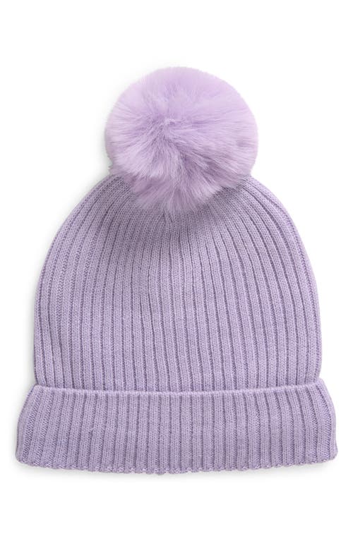 Nordstrom Kids' Fleece Lined Beanie With Faux Fur Pom In Purple