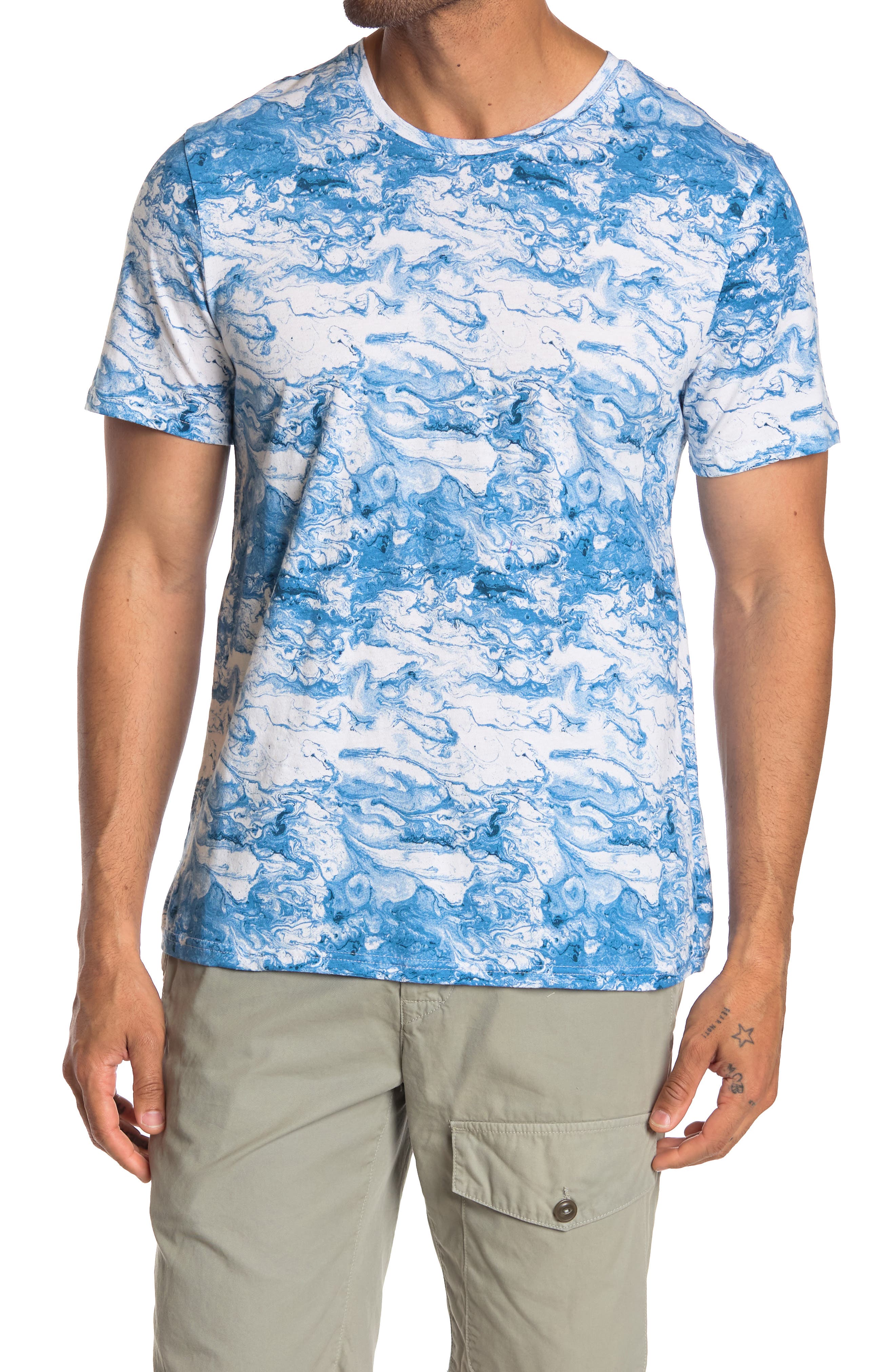 Abound Printed Crew Neck Short Sleeve Shirt In Blue Greece Wave