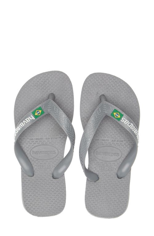 Havaianas Kids' Brazil Logo Flip Flop In Steel Grey/steel Grey