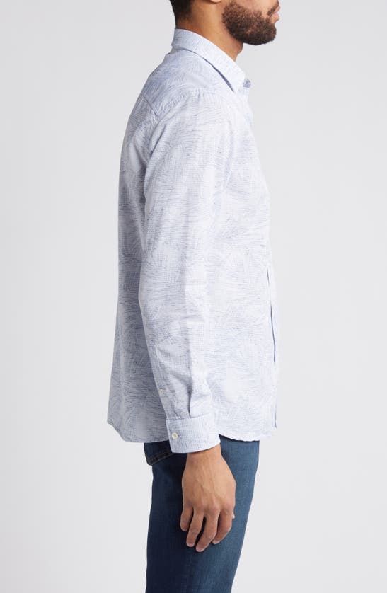 Shop Johnston & Murphy Frond Jacquard Cotton & Linen Button-up Shirt In Blue