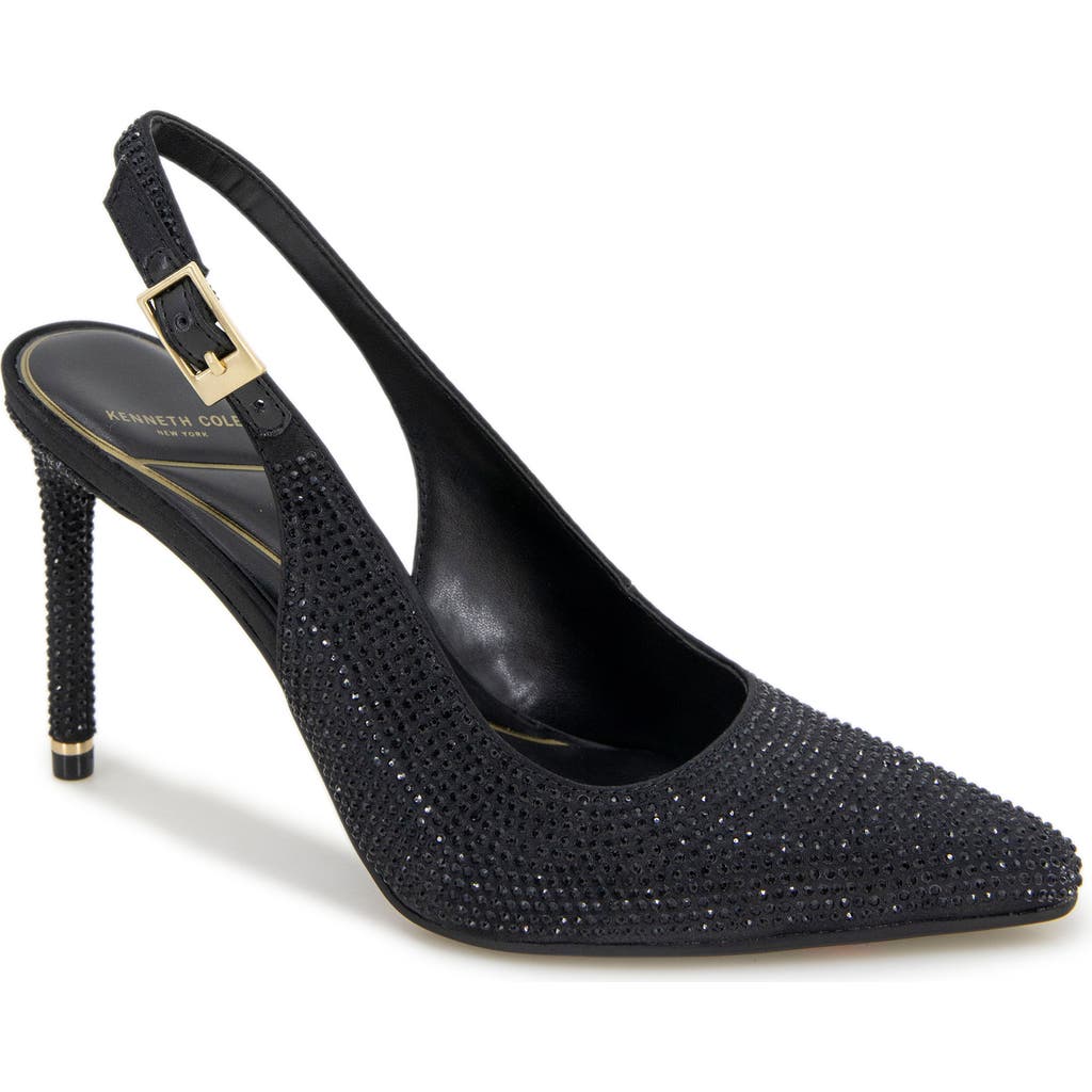 Kenneth Cole Quinnly Crystal Slingback Pointed Toe Pump In Black Satin