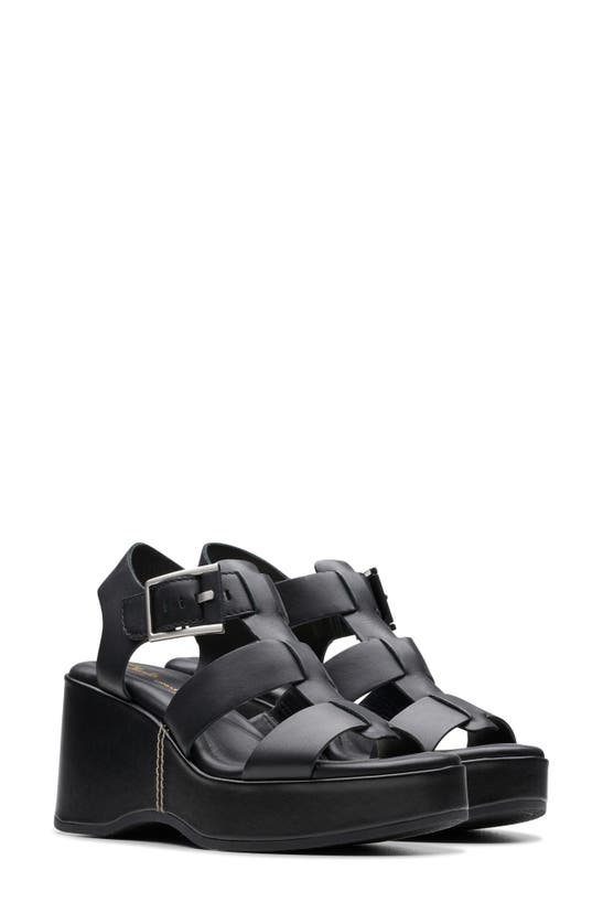 Shop Clarks (r) Manon Cove Wedge Sandal In Black Leather