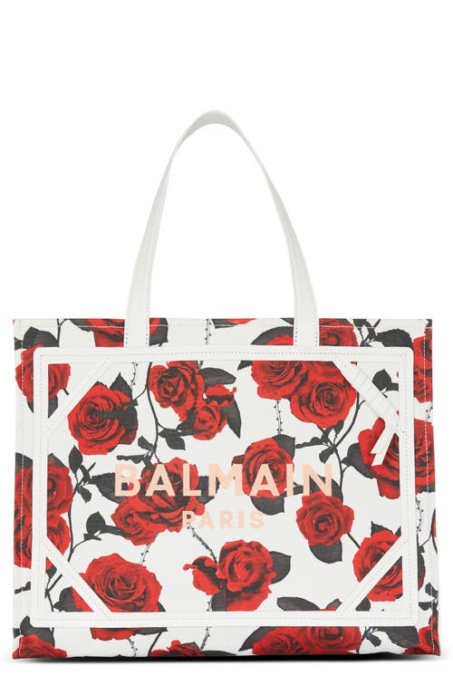 Medium B-Army Rose Canvas & Leather Shopper Tote in Gbs White/Black/Red