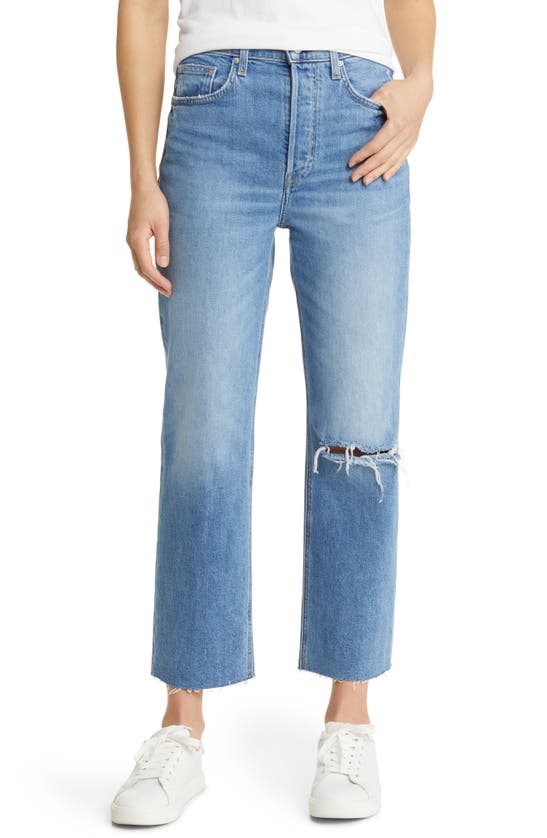 Frank & Eileen The Monaghan Ripped Raw Hem Crop Straight Leg Mom Jeans In Vintage Wash With Cutting