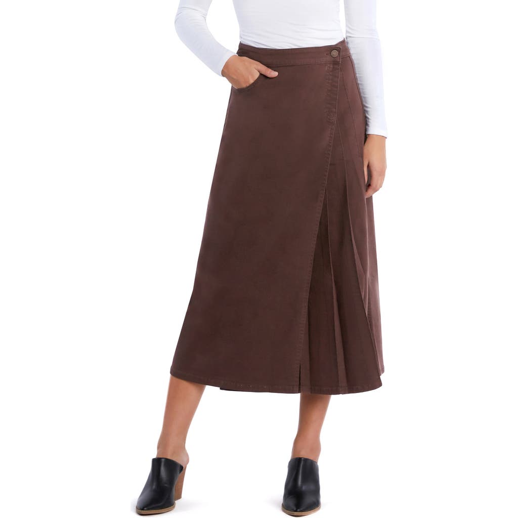 Wash Lab Denim Delphine Side Pleat Denim Maxi Skirt in Rich Brown