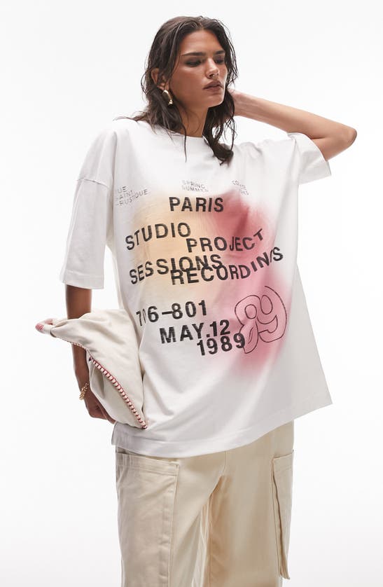 Shop Topshop Paris Oversize Graphic T-shirt In White