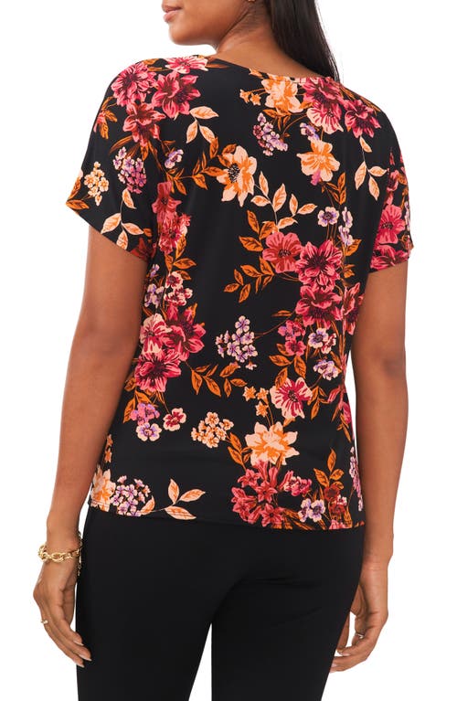 Shop Chaus Floral Flutter Sleeve Blouse In Black/pink/gold