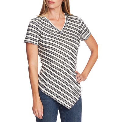 Vince Camuto Asymmetrical Stripe Top, Grey