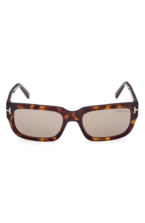 Tom Ford Ezra 54mm Rectangular Sunglasses In Shiny Havana/roviex Mirror