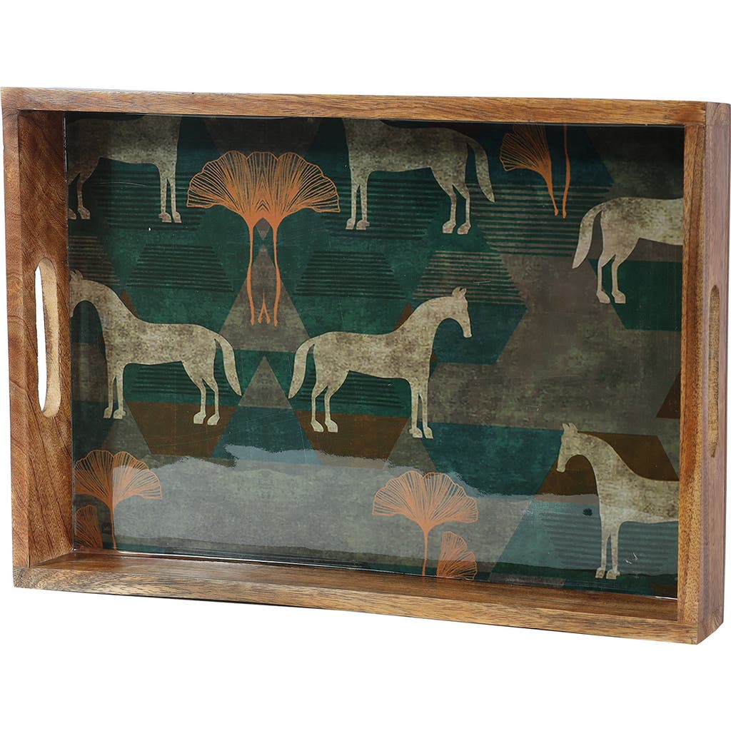 Tiramisu Rectangular Resin & Wood Decorative Tray Set In Green