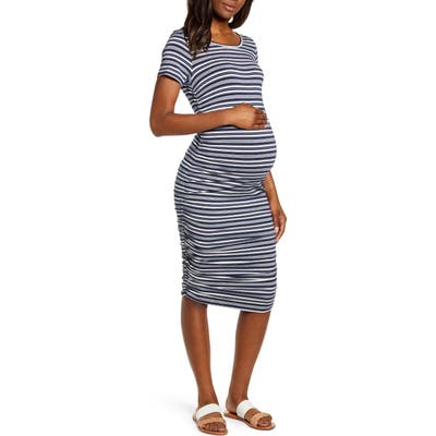 Angel Maternity Print Short Sleeve Body-Con Maternity Dress, Blue