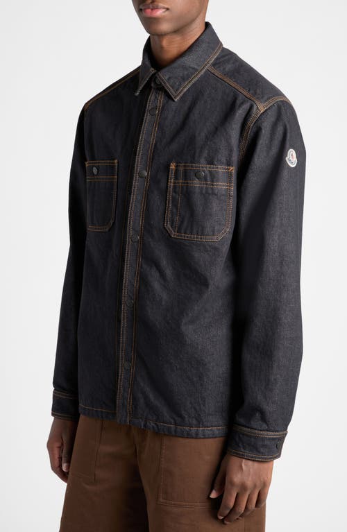 Shop Moncler Logo Denim Overshirt In Blue Denim