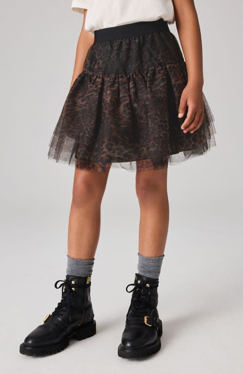 Shop Allsaints Sm By  Kids' Leopard Print Tiered Tulle Skirt In Brown