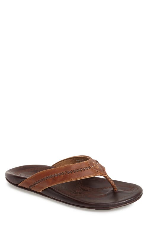 Olukai Mea Ola Flip Flop In Tan/dark Java