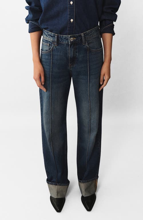 Mango Paula Seamed High Waist Straight Leg Jeans In Open Blue