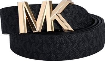 Michael Kors Womens MK Monogram Gold Buckle And Chain Belt - Brown (Small)