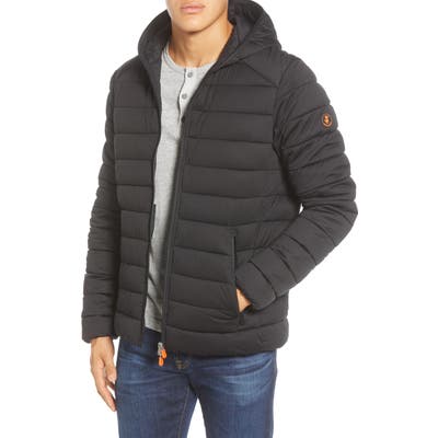 Save The Duck Water Resistant Hooded Puffer Jacket, Black