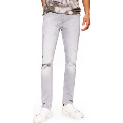 Topman Ripped Slim Fit Jeans, Grey